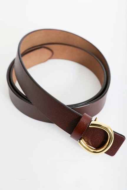 Brown Minimalist Gold Horseshoe Belt