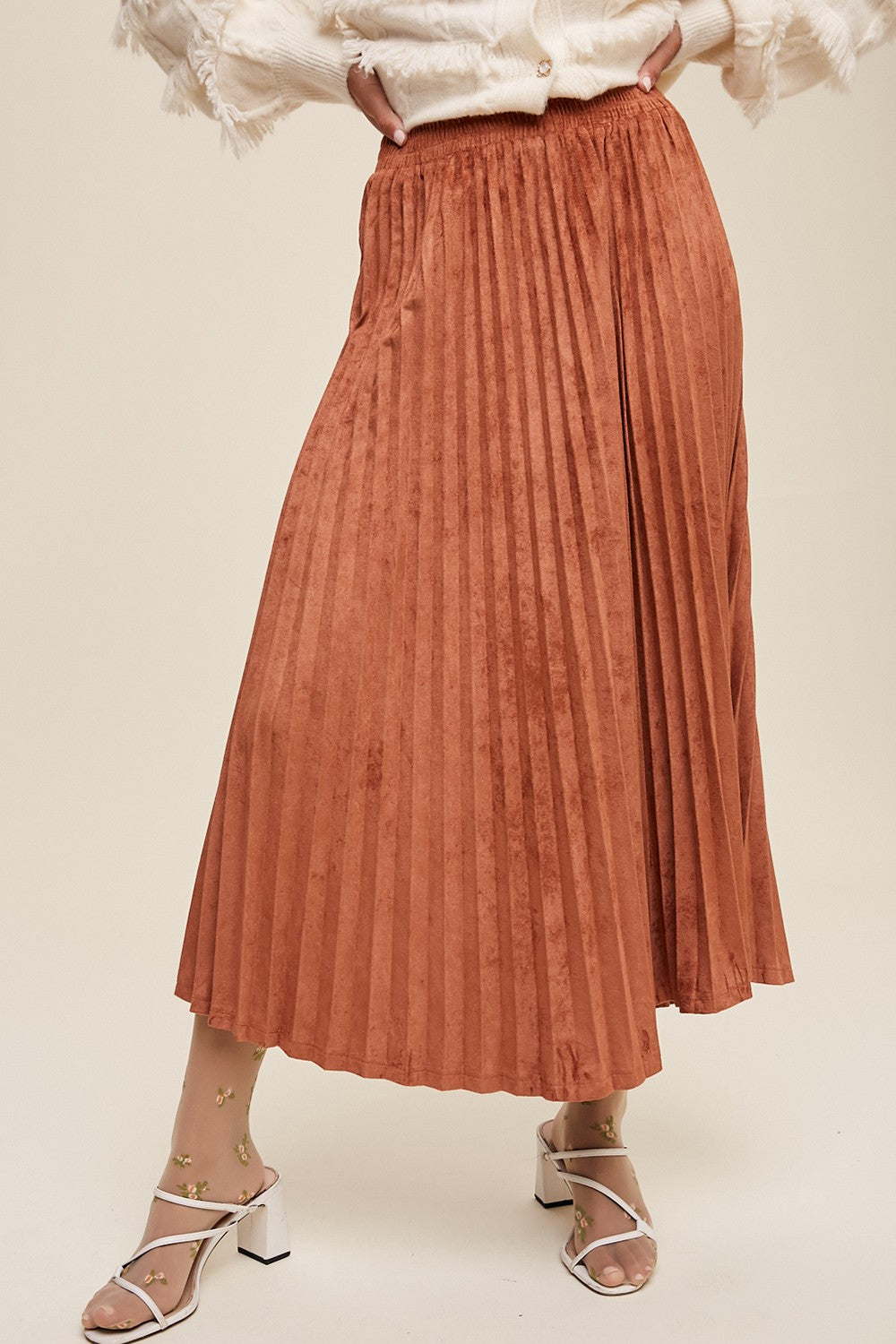 Suede Pleated Skirt