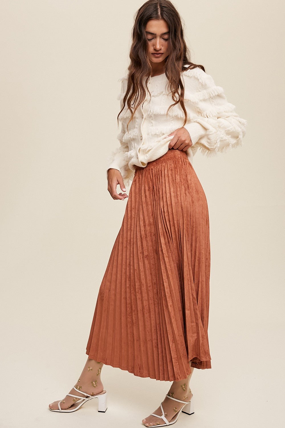 Suede Pleated Skirt