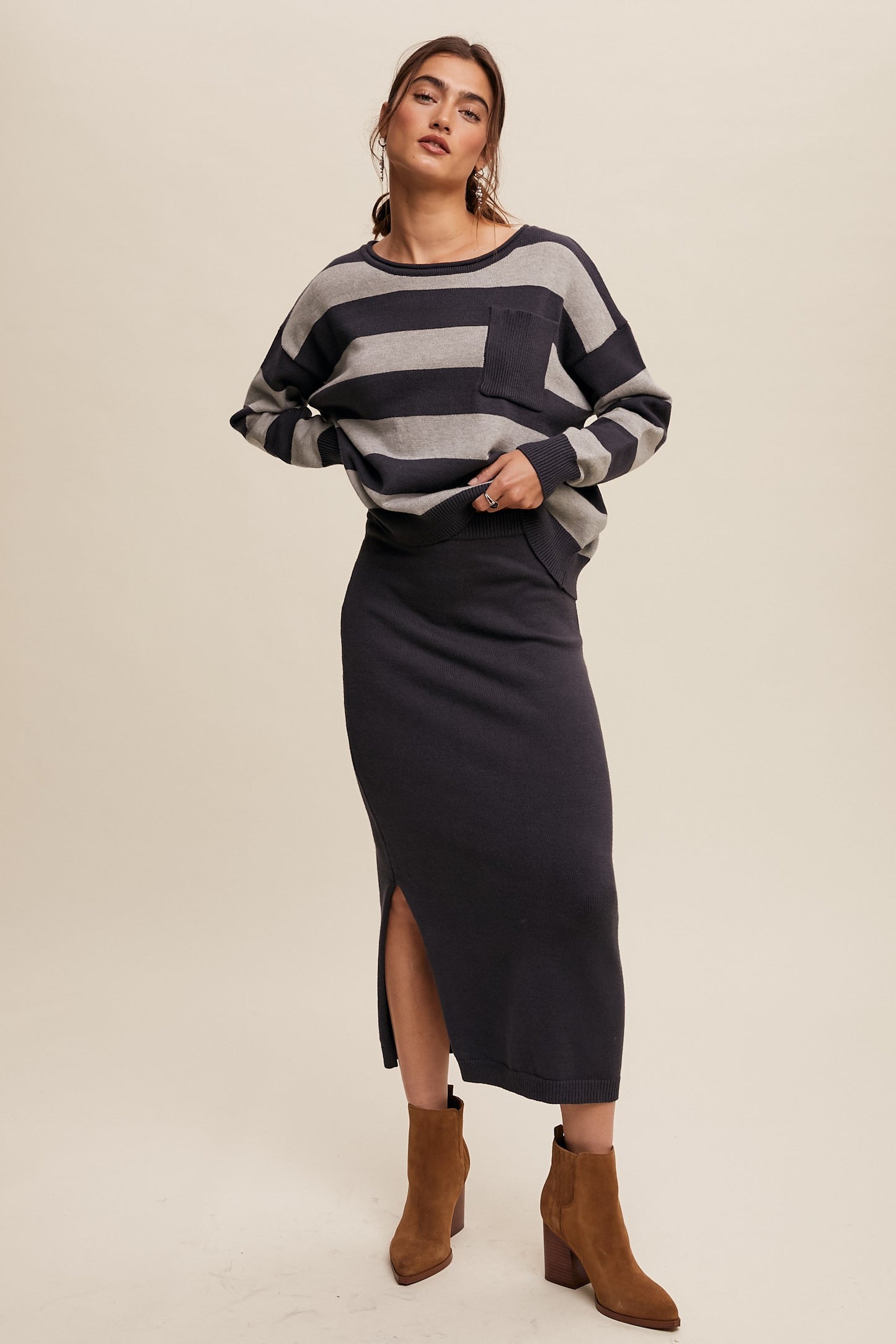 Sabrina Knit Skirt Set Navy