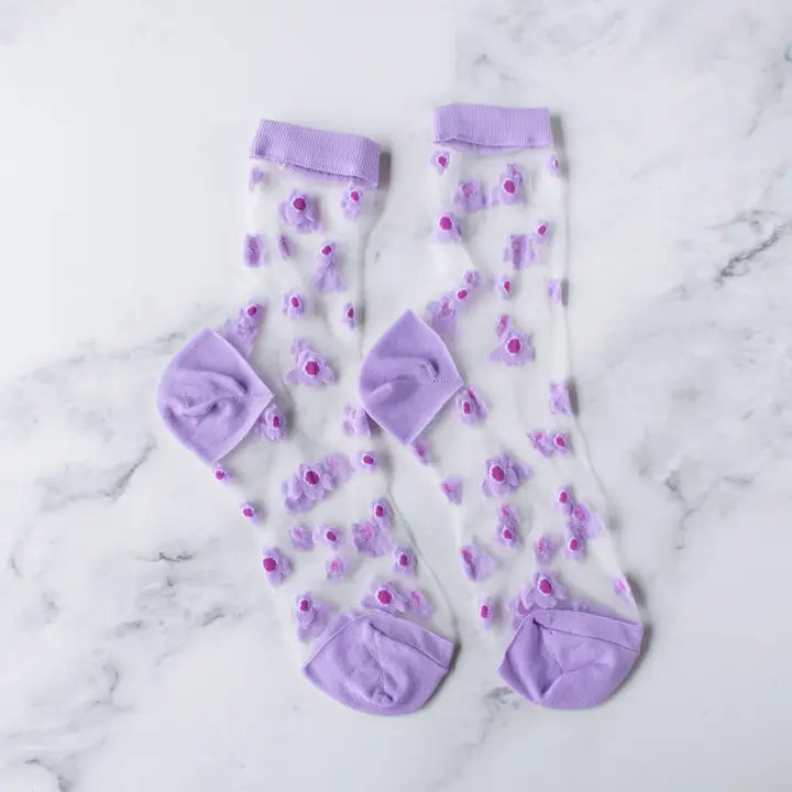 Purple Spring  Floral Mesh Socks