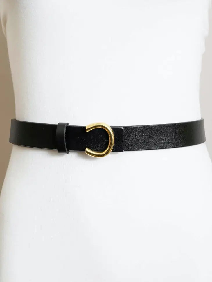 Black Minimalist Gold Horseshoe Belt