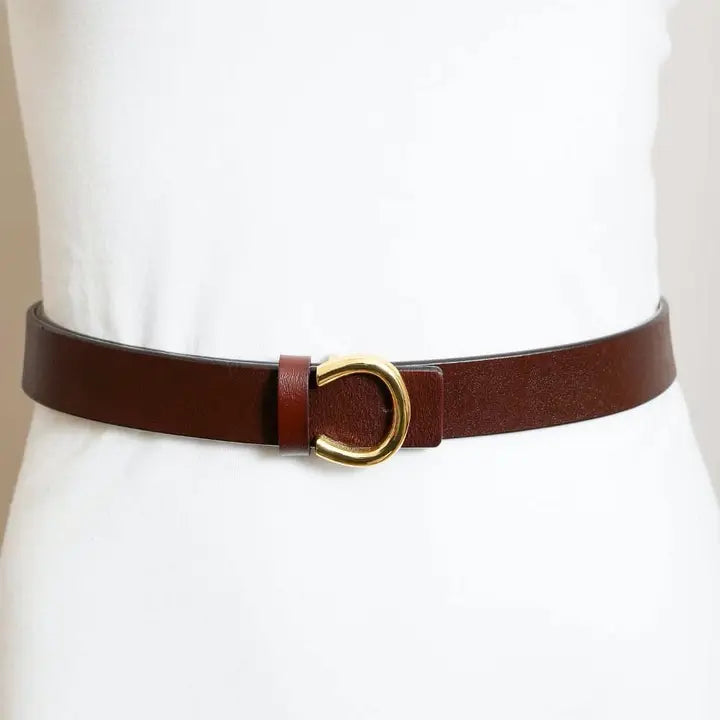 Brown Minimalist Gold Horseshoe Belt