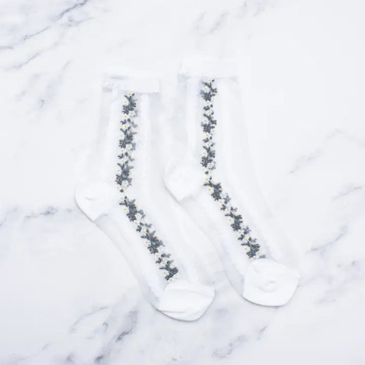 White Daisy Mesh Floral Socks