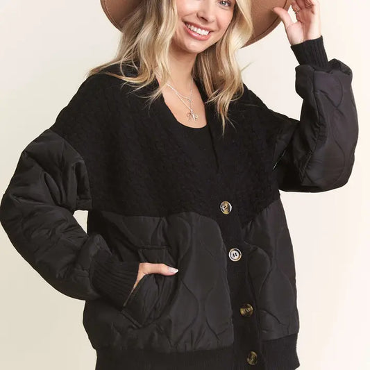 Leoni Quilted Black Cardi Jacket