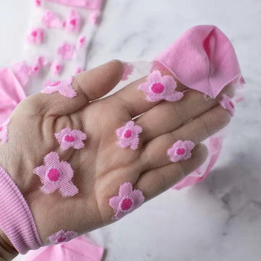 Pink Spring  Floral Mesh Socks