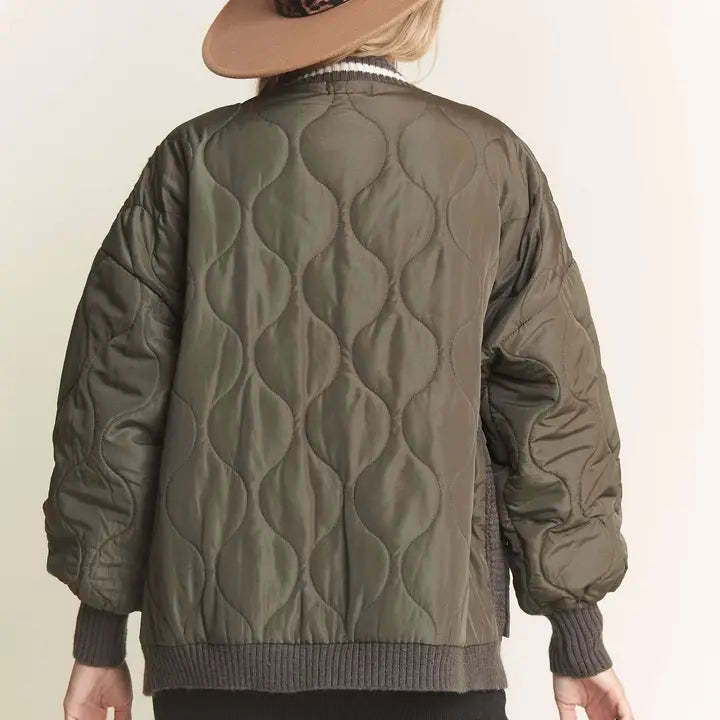 Hailey Quilted Cardi Jacket Olive