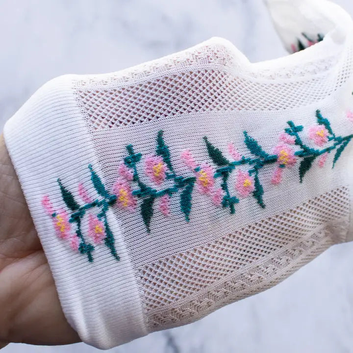 Daisy May White Mesh Floral Socks