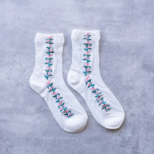 Daisy May White Mesh Floral Socks