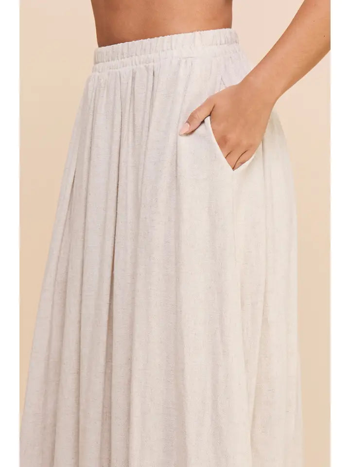 Oatmeal Linen Midi Skirt