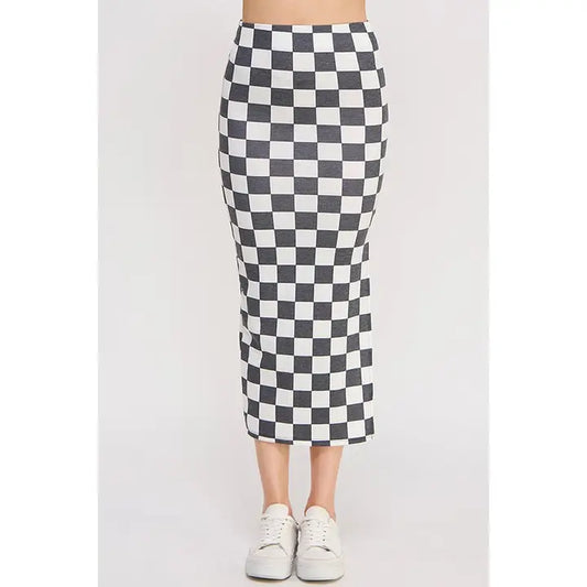 Thea Checkered Midi Pencil Skirt