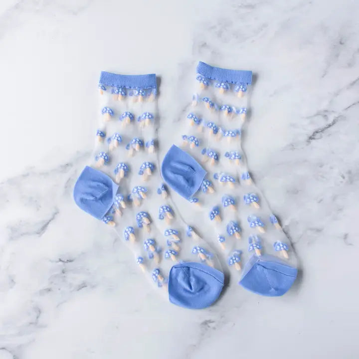 Baby Blue Mushroom Mesh Socks