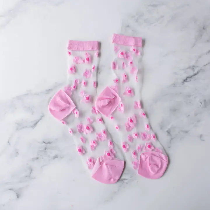 Pink Spring  Floral Mesh Socks