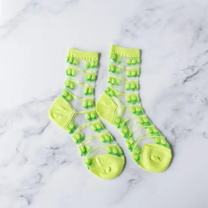 Green Stripped Mesh Floral Socks