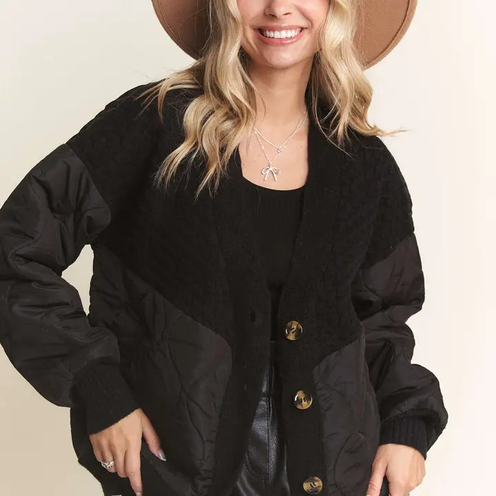 Leoni Quilted Black Cardi Jacket