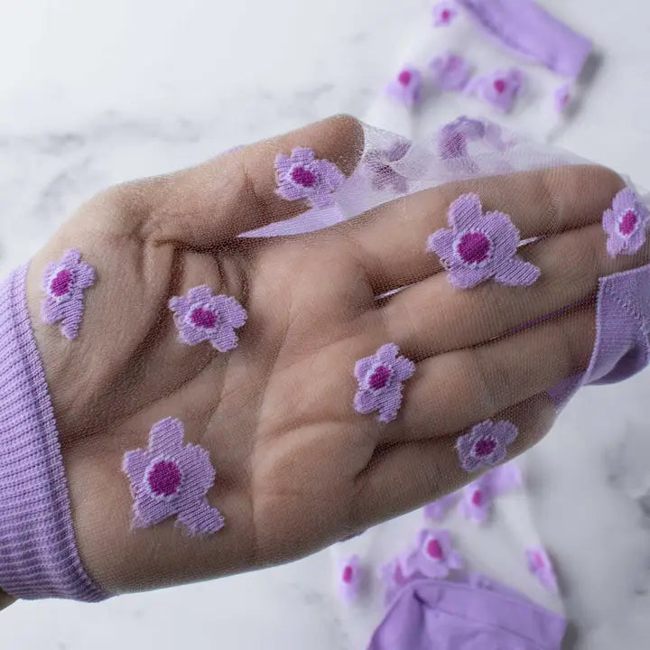 Purple Spring  Floral Mesh Socks