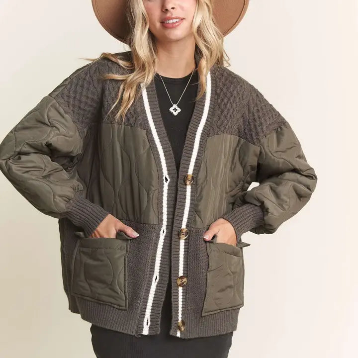 Hailey Quilted Cardi Jacket Olive