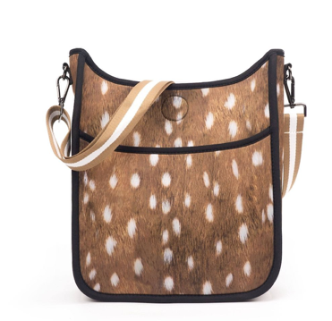 Spotted Fawn Neoprene Messenger Bag Stripe Strap