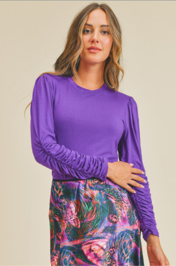 Purple Cammie Rouched long sleeve top